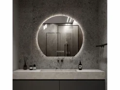 Espejo de baño LED redondo, 80 cm, color plata con función antivaho - Cristal y metal^Hauss Spole Online