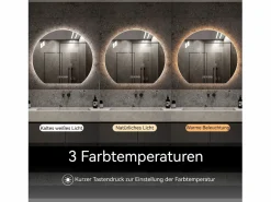 Espejo de baño LED redondo, 80 cm, color plata con función antivaho - Cristal y metal^Hauss Spole Online