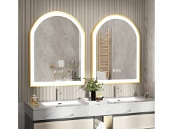 Fativo Espejo de baño LED 60x90cm con iluminación espejo iluminado de pared 3 colores ajustables 60x90x4cm Dorado Sale
