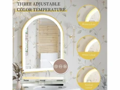 Fativo Espejo de baño LED 60x90cm con iluminación espejo iluminado de pared 3 colores ajustables 60x90x4cm Dorado Sale