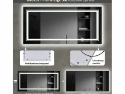 Espejo de baño LED 120x80cm espejo de pared rectangular luz antivaho 120x80cm^Fativo Online