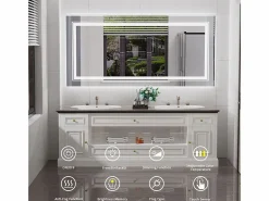 Fativo Accesorios De Cuarto De Baño|Espejo De Cuarto De Baño|Espejo de baño LED 160x80cm espejo de pared rectangular con iluminación antivaho 160x80cm