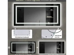 Espejo de baño LED 100x60cm espejo de pared antivaho rectangular 100x60cm^Fativo