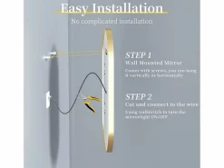 Fativo Accesorios De Cuarto De Baño|Espejo De Cuarto De Baño|Espejo de baño LED 80x50cm espejo de pared ovalado antivaho 3 colores ajustables 80x50x4cm
