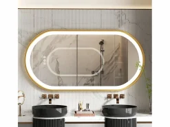 Fativo Accesorios De Cuarto De Baño|Espejo De Cuarto De Baño|Espejo de baño LED 80x50cm espejo de pared ovalado antivaho 3 colores ajustables 80x50x4cm