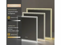 Fativo Accesorios De Cuarto De Baño|Espejo De Cuarto De Baño|Espejo de baño LED 80x80cm espejo de pared cuadrado con 3 colores ajustables 80x80cm