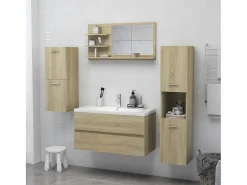 Espejo de baño madera contrachapada roble Sonoma 90x10,5x45 cm ES249897 Marru00f3n New