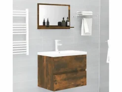Espejo de baño madera contrachapada roble ahumado 60x10,5x37 cm ES373263 Marru00f3n New