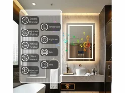 Espejo de baño rectangular iluminado con LED regulable y 4 botones táctiles - antivaho - 90x70cm^Fativo