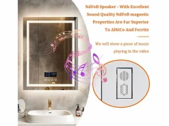 Espejo de baño rectangular iluminado con LED regulable y 4 botones táctiles - antivaho - 90x70cm^Fativo