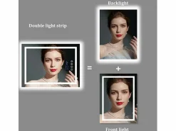 Espejo de baño rectangular iluminado con LED regulable y 4 botones táctiles - antivaho - 90x70cm^Fativo