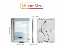 Espejo de baño rectangular iluminado con LED regulable y 4 botones táctiles - antivaho - 90x70cm^Fativo