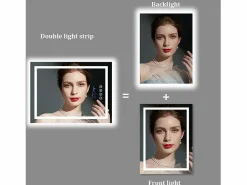 Espejo de baño rectangular iluminado con LED regulable y 4 botones táctiles - antivaho - 80x60cm^Fativo Sale