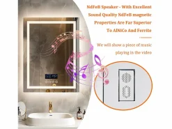 Espejo de baño rectangular iluminado con LED regulable y 4 botones táctiles - antivaho - 80x60cm^Fativo Sale