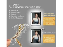 Espejo de baño rectangular iluminado con LED regulable y 4 botones táctiles - antivaho - 80x60cm^Fativo Sale