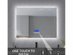 Accesorios De Cuarto De Baño|Espejo De Cuarto De Baño|Espejo de baño redondo de 80 x 100 cm - LED, Bluetooth, temperatura, antivaho, iluminación, táctil, 6 ajustes
