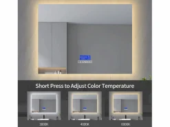 Accesorios De Cuarto De Baño|Espejo De Cuarto De Baño|Espejo de baño redondo de 80 x 100 cm - LED, Bluetooth, temperatura, antivaho, iluminación, táctil, 6 ajustes