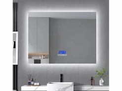 Accesorios De Cuarto De Baño|Espejo De Cuarto De Baño|Espejo de baño redondo de 80 x 100 cm - LED, Bluetooth, temperatura, antivaho, iluminación, táctil, 6 ajustes