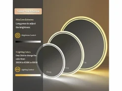Fativo Espejo de baño redondo LED antivaho de pared con 3 colores ajustables, 80 x 80 cm Plateado