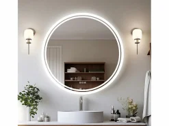 Fativo Espejo de baño redondo LED antivaho de pared con 3 colores ajustables, 80 x 80 cm Plateado