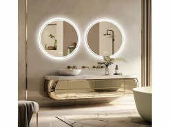 Fativo Espejo de baño redondo LED antivaho de pared con 3 colores ajustables, 80 x 80 cm Plateado