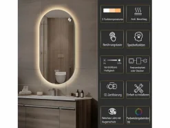 Hauss Spole Accesorios De Cuarto De Baño|Espejo De Cuarto De Baño|Espejo de baño táctil LED con función antivaho, 60x120 cm, cristal