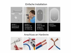 Hauss Spole Accesorios De Cuarto De Baño|Espejo De Cuarto De Baño|Espejo de baño táctil LED con función antivaho, 60x120 cm, cristal