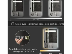 Homcom Espejo de baño Veldra 3 colores táctil plata 70x50 cm Plateado Discount