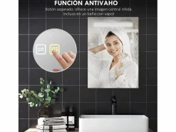 Homcom Espejo de baño Veldra 3 colores táctil plata 70x50 cm Plateado Discount