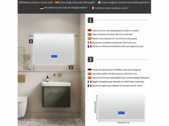 Espejo de baño, 100x80cm, espejo LED con altavoz Bluetooth, iluminación ajustable, función antivaho, indicador de temperatura^ Hot