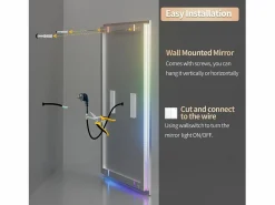Fativo Espejo de baño 90x70cm RGB y LED regulable + antivaho + Bluetooth 5.2 + Reloj + 3 colores 4 botones Plateado New