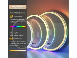 Fativo Espejo de baño 80x80cm RGB y LED regulable + antivaho + Bluetooth 5.2 + Reloj + 3 colores 4 botones Plateado Hot