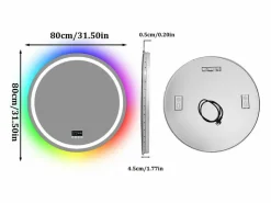 Fativo Espejo de baño 80x80cm RGB y LED regulable + antivaho + Bluetooth 5.2 + Reloj + 3 colores 4 botones Plateado Hot