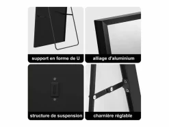 Espejo de cuerpo entero irrompible de 63 x 173 cm, de pie o para colgar en la pared, espejo de suelo grande, Negro