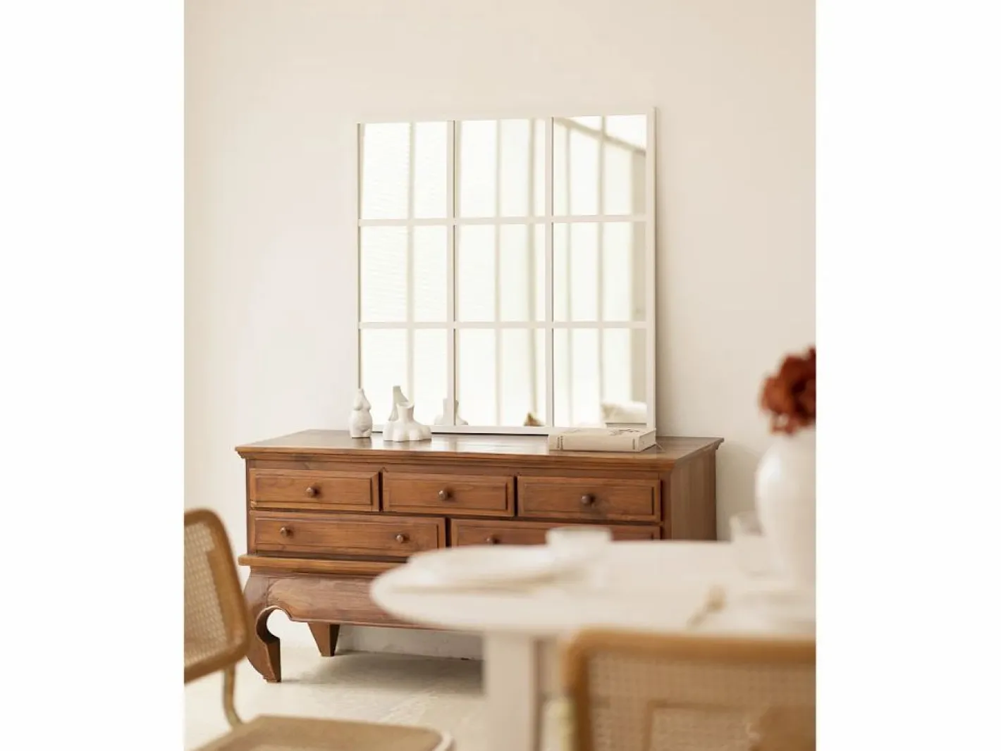 DECOWOOD Espejo De Pared|Espejo|Espejo de madera color de 90x90cm - LISBOA -