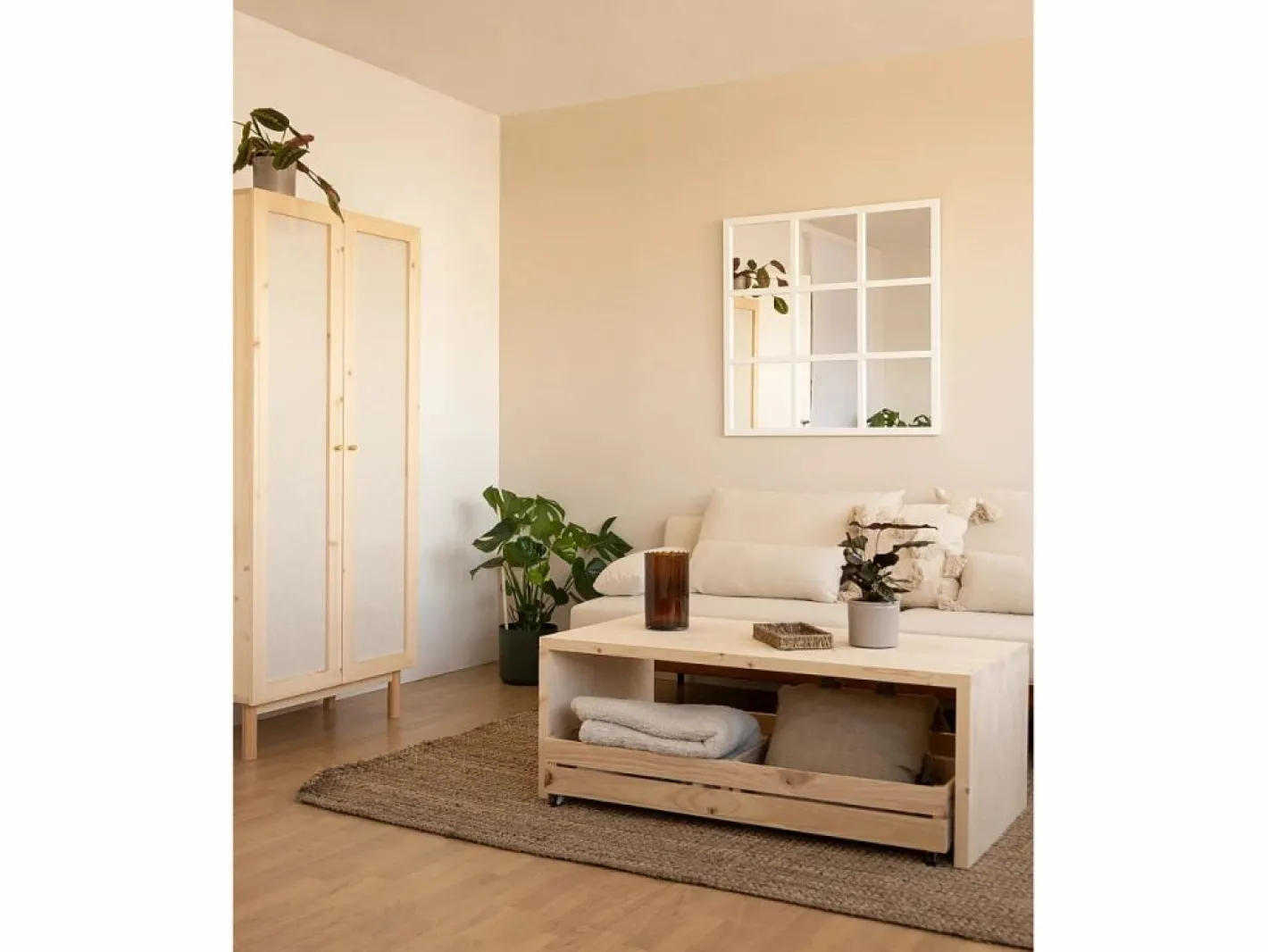 DECOWOOD Espejo De Pared|Espejo|Espejo de madera color de 90x90cm - LISBOA -