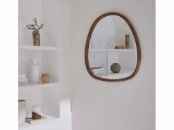 Sweeek Espejo de madera de abeto decorativo de pared, 75cm nogal Color natural oscuro