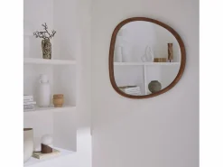 Sweeek Espejo de madera de abeto decorativo de pared, 75cm nogal Color natural oscuro
