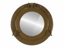 Espejo de pared con forma de ojo de buey Ø30 cm aluminio y cristal Marru00f3n New