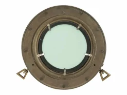 Espejo de pared con forma de ojo de buey Ø30 cm aluminio y cristal Marru00f3n New