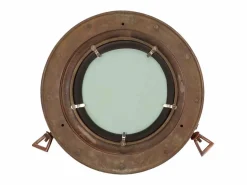 Espejo de pared con forma de ojo de buey Ø30 cm aluminio y cristal Marru00f3n Clearance