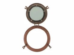 Espejo de pared con forma de ojo de buey Ø30 cm aluminio y cristal Marru00f3n Clearance