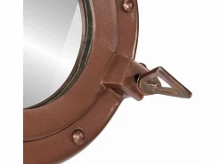 Espejo de pared con forma de ojo de buey Ø30 cm aluminio y cristal Marru00f3n Clearance