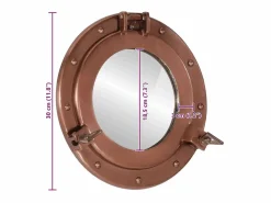 Espejo de pared con forma de ojo de buey Ø30 cm aluminio y cristal Marru00f3n Clearance
