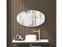 Espejo de pared ovalado sin marco, diseño moderno, para baño o dormitorio, 64 x 37 cm^ Outlet