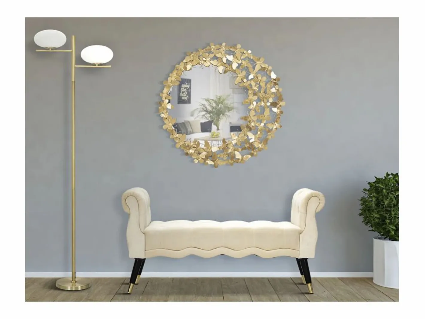 Espejo De Pared|Espejo de pared redondo con mariposas 3D Butterfly Wind