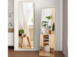 Espejo de pie 164 x 54 cm - espejo autoportante, se puede colgar o apoyar en la pared - espejo de pie grande - Dorado Discount