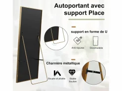 Espejo de pie 164 x 54 cm - espejo autoportante, se puede colgar o apoyar en la pared - espejo de pie grande - Dorado Discount
