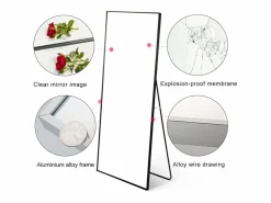 Espejo|Espejo de pie de 162 x 53 cm, marco de aluminio , espejo de pared moderno para colocar de pie o colgar
