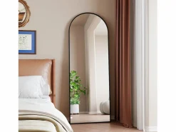 Espejo|Espejo de pie, marco de aluminio con soporte, alto 162 cm, ancho 53 cm,